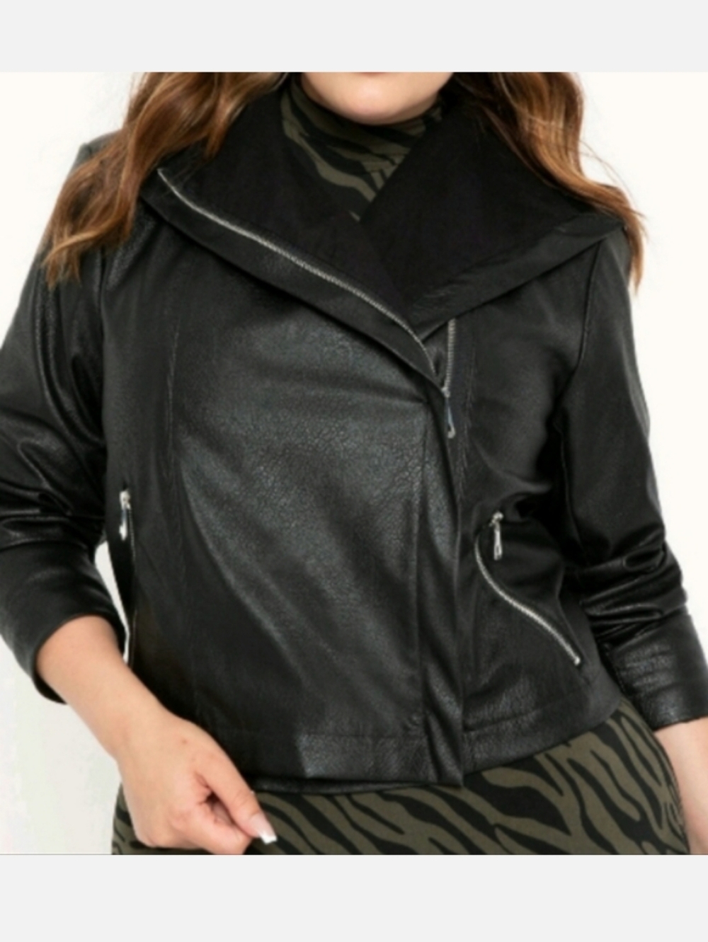 Eloquii Elements Vegan Faux Leather Asymmetrical Zip Cropped Moto Jacket